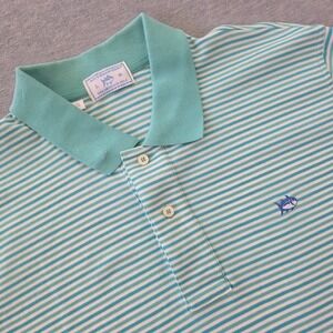 Southern Tide Mens Skipjack Polo Shirt Teal White Striped Short Sleeve Size L